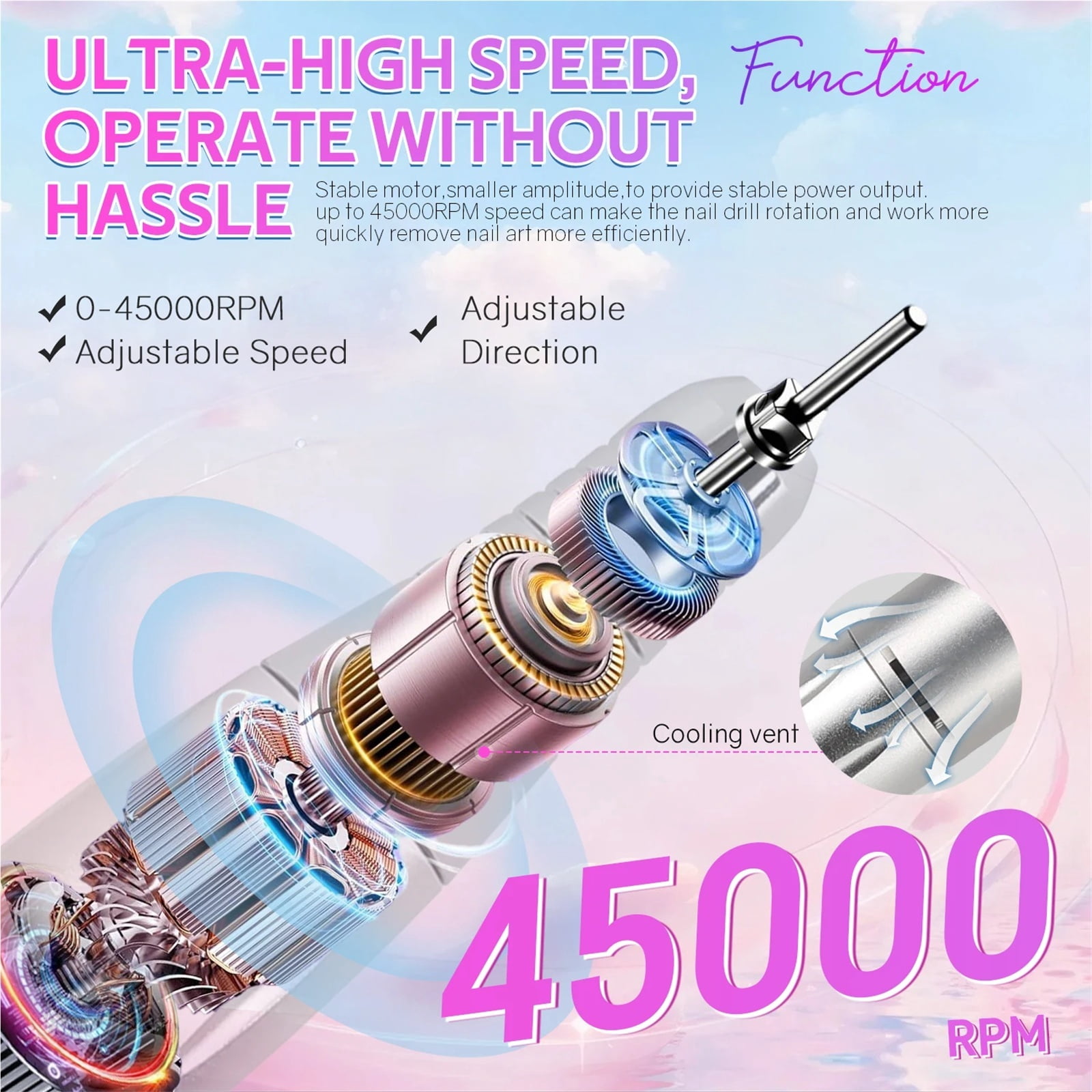 45000RPM Nail Drill Machine Nail Polisher USB Charging Electric Manicure Sander Low Noise Nail Salon Tools