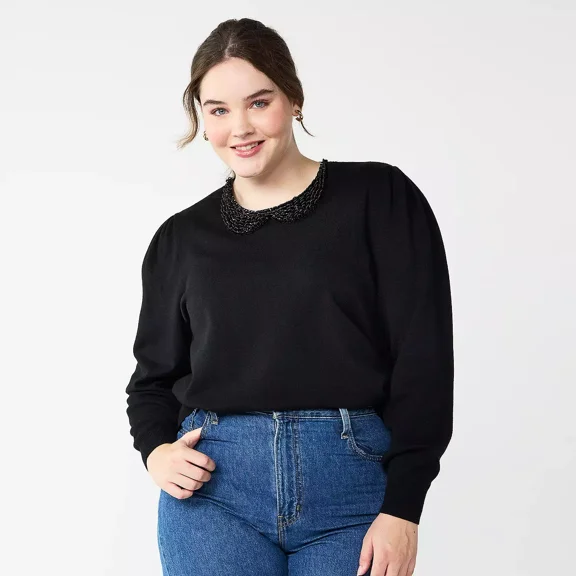 Draper James RSVP Women's Long Sleeve Collar Sweater XL Black