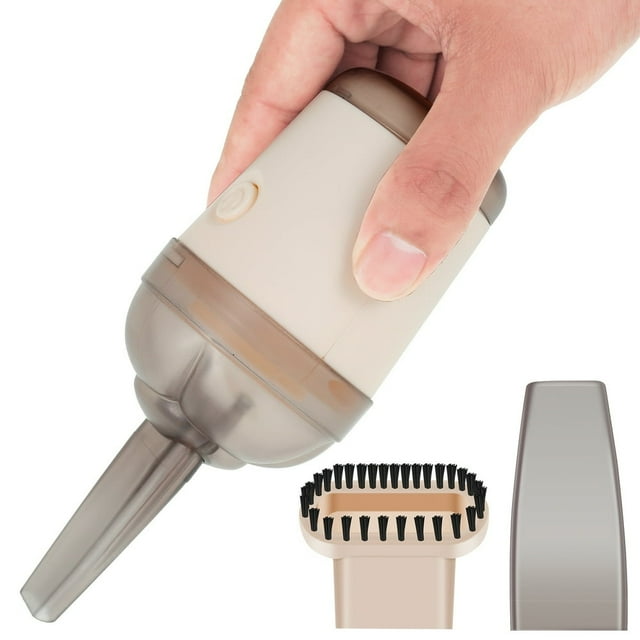 Desktop Vacuum Cleaner with 2 Replaceable Nozzle Rechargeable Mini Table Dust Sweeper Cordless Desk Dust Cleaner Capsule Shaped Table Dust Cleaner Detachable for Home Car Office Keyboard