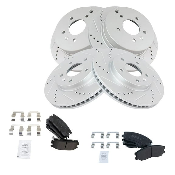 TRQ Front Rear Performance Drilled & Slotted Brake Rotor & Posi Metallic Pad