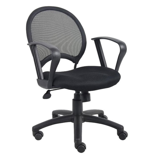 Boss Office Products Mesh Back Fabric Task Office Chair with Loop Arms in Black