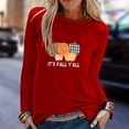 thumbnail image 2 of Odeerbi Thanksgiving Shirts For Women Fashion Round Neck Long Sleeve Pumpkin Print Casual T-shirt Blouse Red, 2 of 6