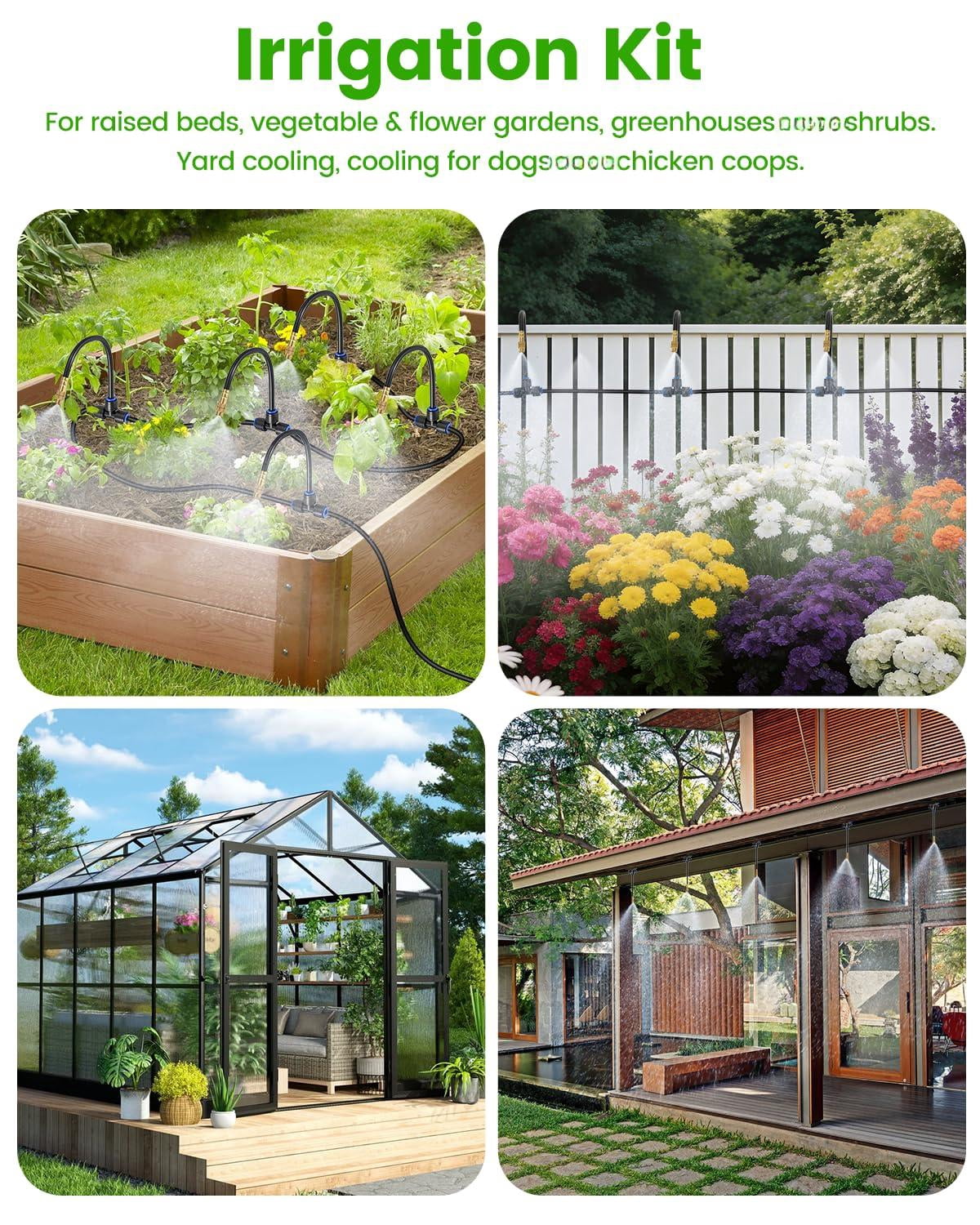 120ft Drip Irrigation System For Garden With 18 Nozzles -360° Adjustable Misting  Quick-connect Design Ideal Raised Beds Lawns Greenhouses & Outdoor