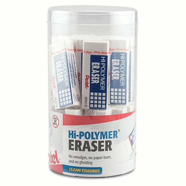 Pentel HiPolymer Eraser, Large White Eraser, Canister 24 Pieces
