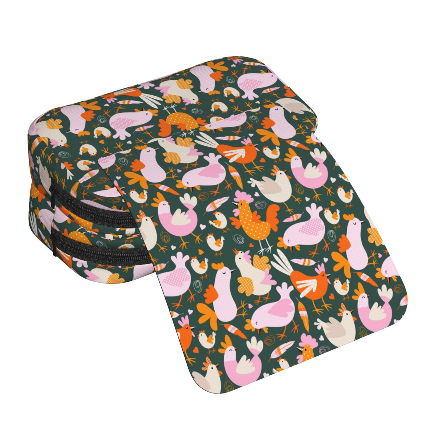 Rateoe Roosters and Chicks Pattern Double Clamshell Pen Case, Storage Organizer with Two Zipper Compartments– Holds Up to 50 Pencils & Pens
