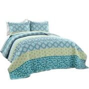 Full/Queen 3pc Bohemian Stripe Quilt & Sham Set Blue/Green - Lush Décor