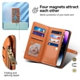 thumbnail image 6 of ESEBLE Leather For iPhone 16 Case【RFID Blocking】with Multi-Card Holder Zipper Bills Slot, Soft PU Leather Magnetic Detachable Lanyard Shoulder Strap And Wristlet Wallet Case,Brown,For iPhone 16, 6 of 13