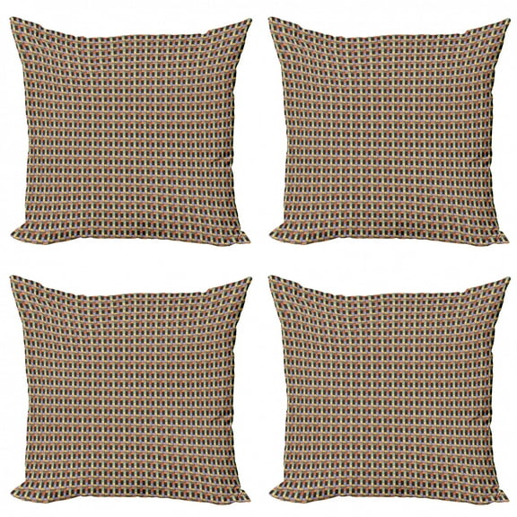 Ambesonne Geometric Throw Pillow Cover 4 Pack, Squares and Trapezoids, 24", Multicolor