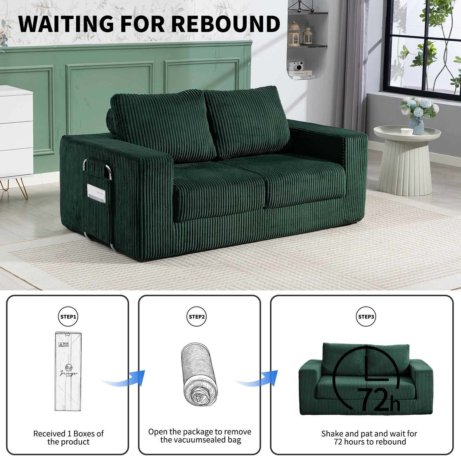 69 Inches Convertible Sofa Bed Boneless 2 Seats Loveseat Sleeper Sofa 2 Seater Small Couch 3-in-1 Folding Sofa Floor Sofa with Deep Seat No Assemble Required