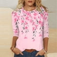 thumbnail image 2 of Staron Women's Casual Printed T-Shirt 3/4 Sleeve Round Neck Loose Fit Blouse Spring Summer Fashion Top, Pink 5XL, 2 of 5
