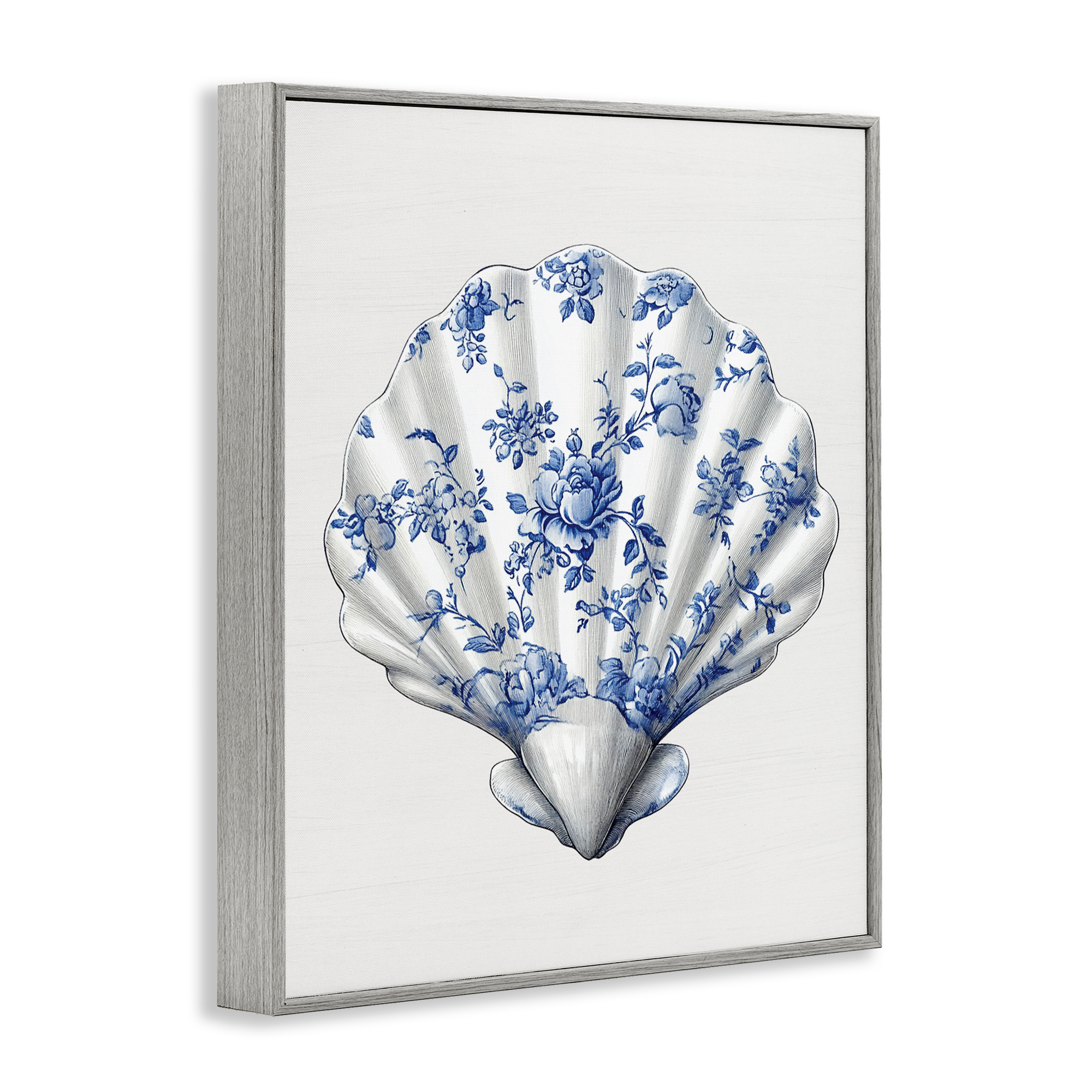 Funky Toile Seashell Gray Framed Giclee Art, design by Lettered and Lined