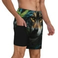 thumbnail image 2 of Kdxio Realistic Style Colorful Wolf Print Mens Swim Shorts with Mesh Lining, Breathable and Quick-Drying, Adjustable Waist, Privacy Pocket-Large, 2 of 6