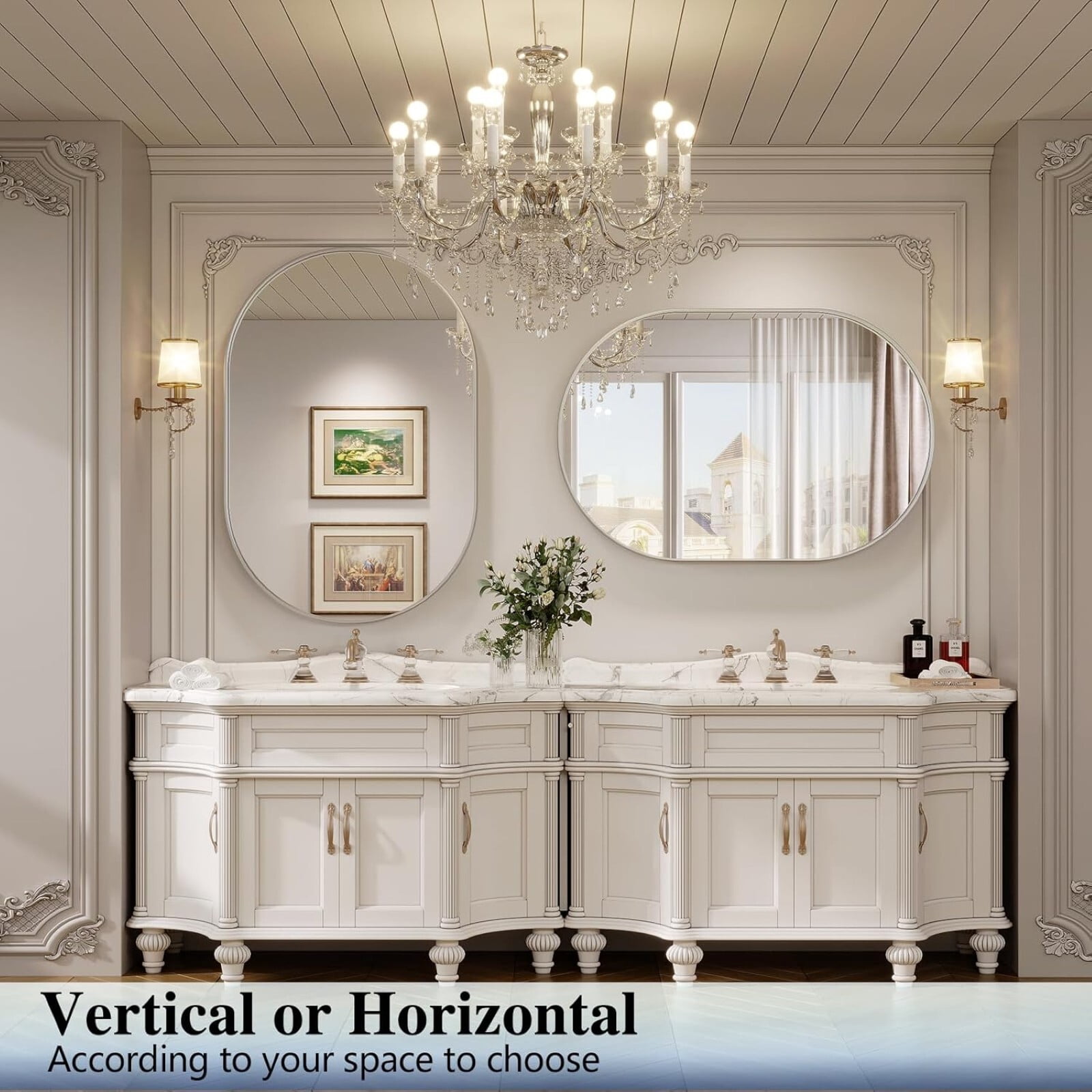 Gleamira 24"x36" Bathroom Mirror Oval Wall Mirror Vanity Mirror with Metal Deep Frame,White