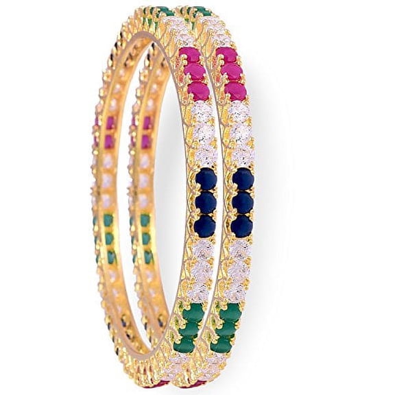 Ratnavali Jewels CZ Zirconia Gold Tone Multi Color Solitaire Diamond Bollywood Wedding Indian Bangles Jewelry Women