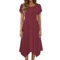 thumbnail image 6 of Tauxra Short Sleeve Polka Dot Dresses for Women Soft Round Neck Asymmetric Hem Summer Casual Beach Dress, 6 of 6