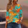 thumbnail image 2 of Uootdi Women's Tropical Leaf Print Zip Neck Blouse Long Sleeve Casual Loose Fit Orange Green Summer Trendy Top Green Women Tops, 2 of 5