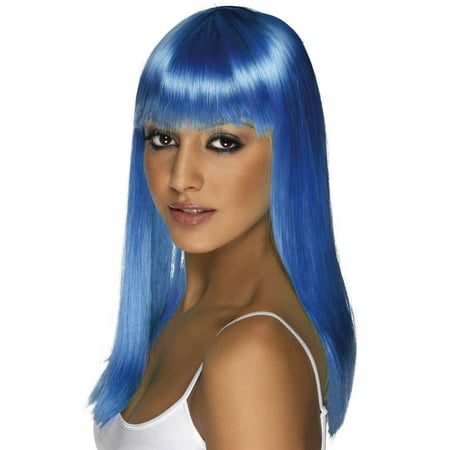 Long Neon Blue Glamourama Adult Costume Wig