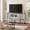 White against dark brown, variant on 70 Inch Modern Black TV Stand with Glass Doors & Storage Shelves, Wooden Entertainment Center Media Console Cabinet for Living Room Bedroom