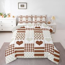 Castle Fairy Love Heart Print Full Size Comforter Sets 3-Piece for Boys Girls,Romantic Valentine Bedding Comforter Set,Geometric Stripes Plaid Lightweight Bedding Sets,Ultra Soft Home Decor