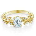 thumbnail image 4 of Gem Stone King 18K Yellow Gold Plated Silver Sky Blue Aquamarine Greek Olive Vine Branch Engagement Ring for Women (0.96 Cttw, Oval 7X5MM, Gemstone Birthstone, Available in Size 5, 6, 7, 8, 9), 4 of 7