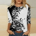 thumbnail image 2 of Pompotops T-shirt de Mode pour Femmes, Blouse Mi-Longue à Manches 3/4, Col Rond, Hauts Décontractés en Liquidation, 2 of 5