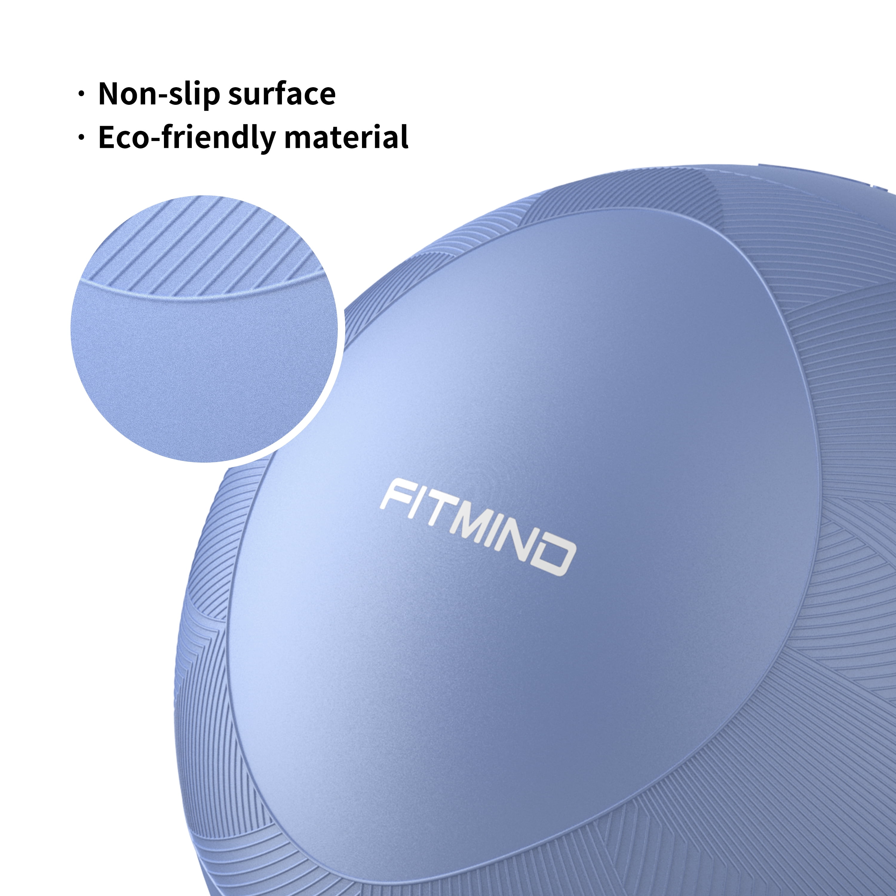 FITMIND Thick Exercise Ball with Embossed Pattern, 25in, Hand Pump, Anti-Burst, Blue