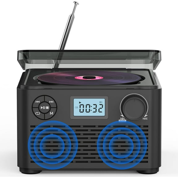 Portable CD Player Boombox with Bluetooth,CD Players for Home with Stereo Speakers,Rechargeable BoomBox CD Player with FM Radio,Support CD/MP3,USB/TF Card,Headphone Jack for Home and Kids Gift