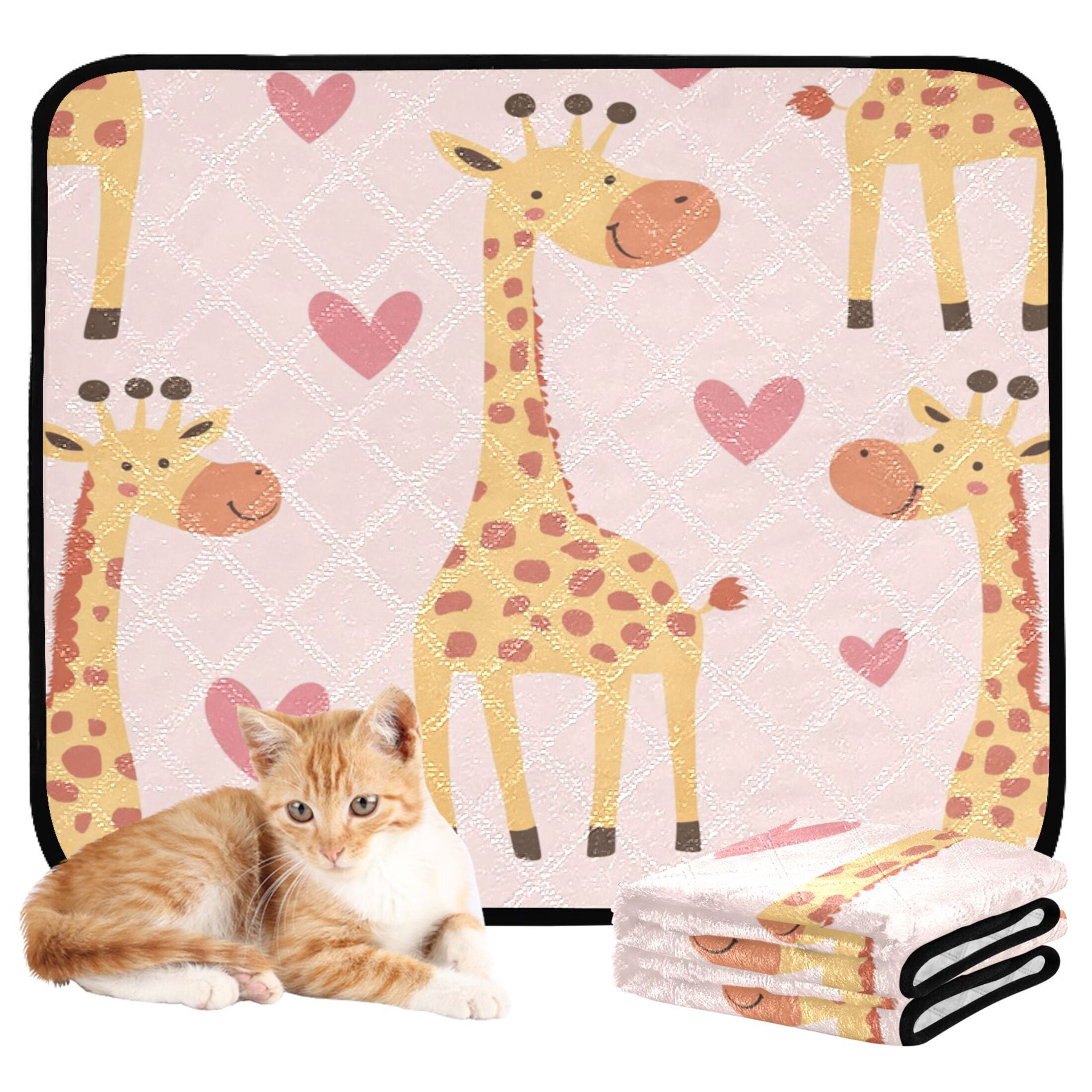Qxltty Adorable Cartoon Giraffes Heart Pattern Cat litter Pads Pet Set of 2 Diaper Mats Center Anti-leakage Layer Absorbent Soft and Comfortable
