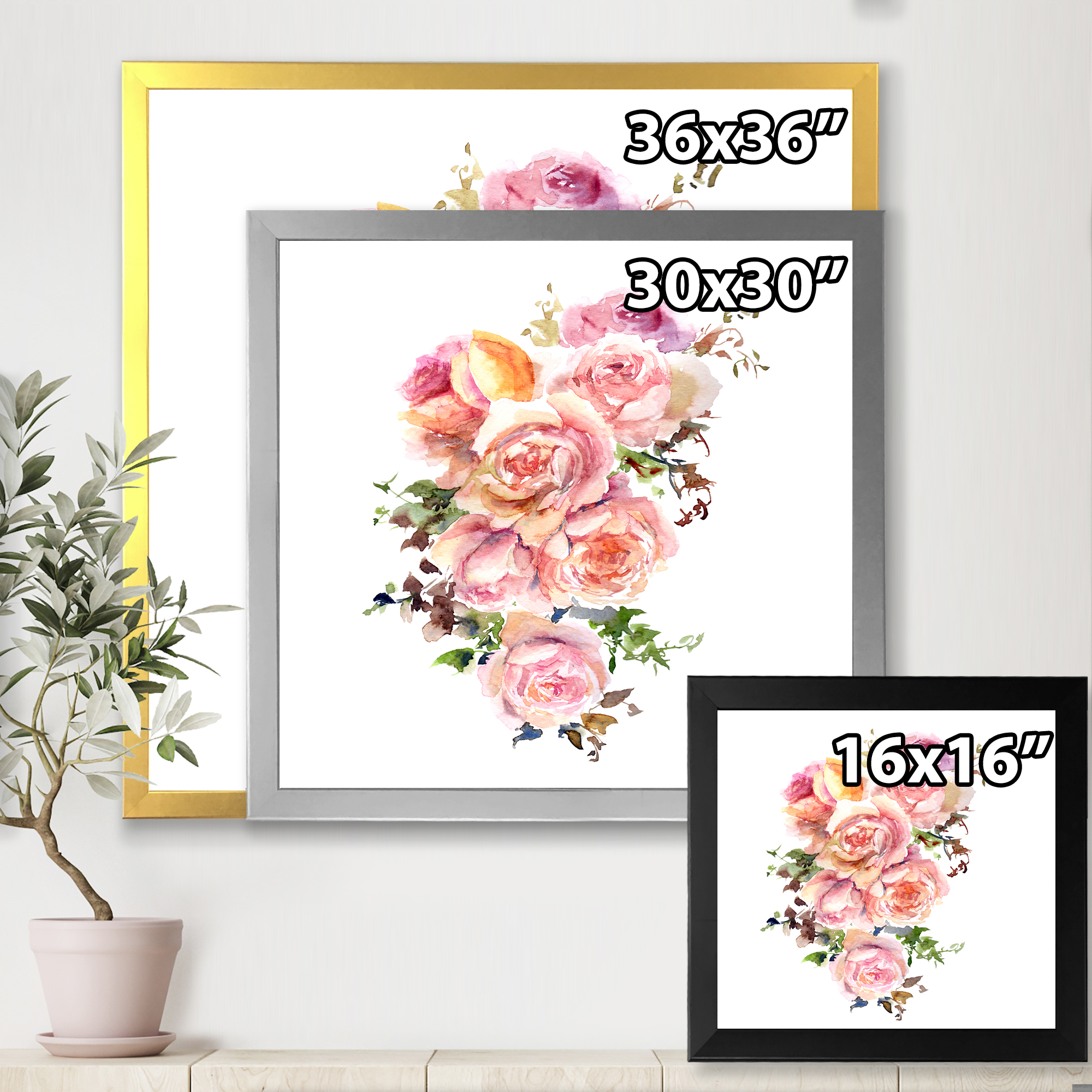 Designart 'Bouquet Of Pink Roses Flowers' Traditional Framed Art Print