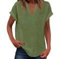 thumbnail image 3 of Admvng Womens Summer Tops V-Neck Solid Color Cotton and Linen Short Sleeved Pullover Top S-2XL, 3 of 5