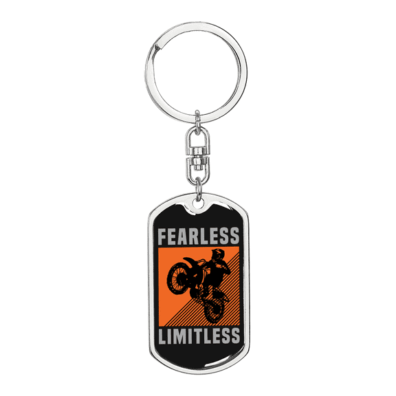 Fearless Limitless Biker Stainless Steel or 18k Gold Premium Swivel Dog Tag Keychain