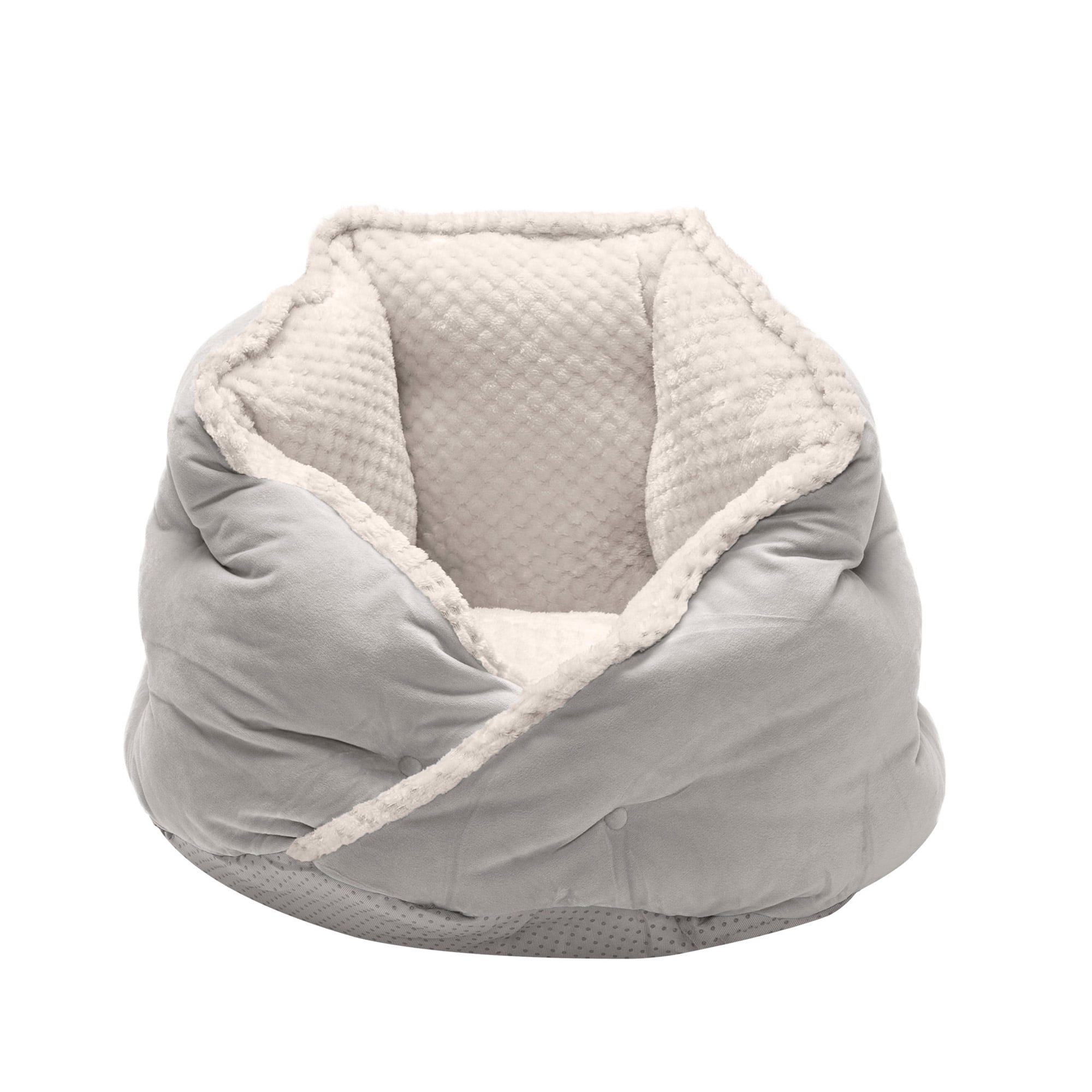 FurHaven Minky Faux Fur & Velvet Calming Hug Pet Bed, Silver Gray, Small, 1 Count