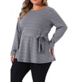 thumbnail image 1 of Blusa de mujer de talla grande con mangas largas y diseño de pata de gallo, con cinturón y lazo en la cintura, 3X, azul oscuro, 1 of 6