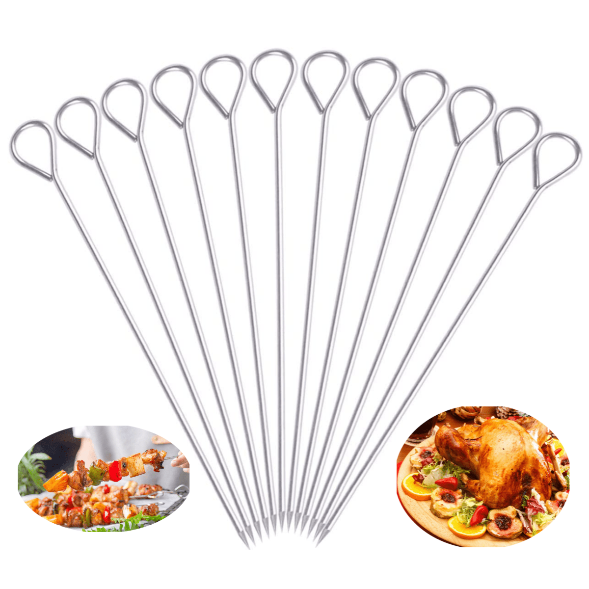Stainless Steel Skewers 10 Pcs, Kebab Skewers Stainless Steel BBQ
