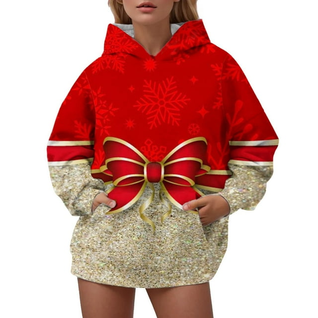 WILLBEST Sudadera de Mujer, Estilo Holgado, Ideal para Otoño E Invierno Diseño Navideño con Estampado Colorido y Moderno Sudadera con Capucha Informal Grande