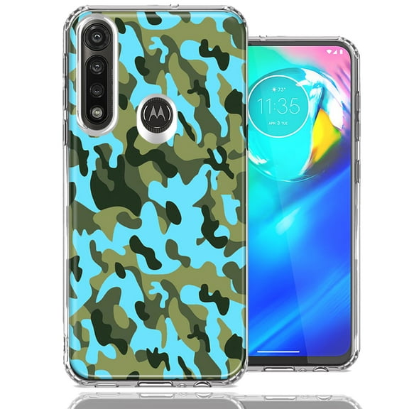 MUNDAZE For Motorola Moto G Power Blue Green Camo Design Double Layer Phone Case Cover