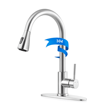 J&G Kitchen Faucet with Pull Down Sprayer, Stainless Steel Kitchen Sink Faucet with Deck Plate to Cover Hole