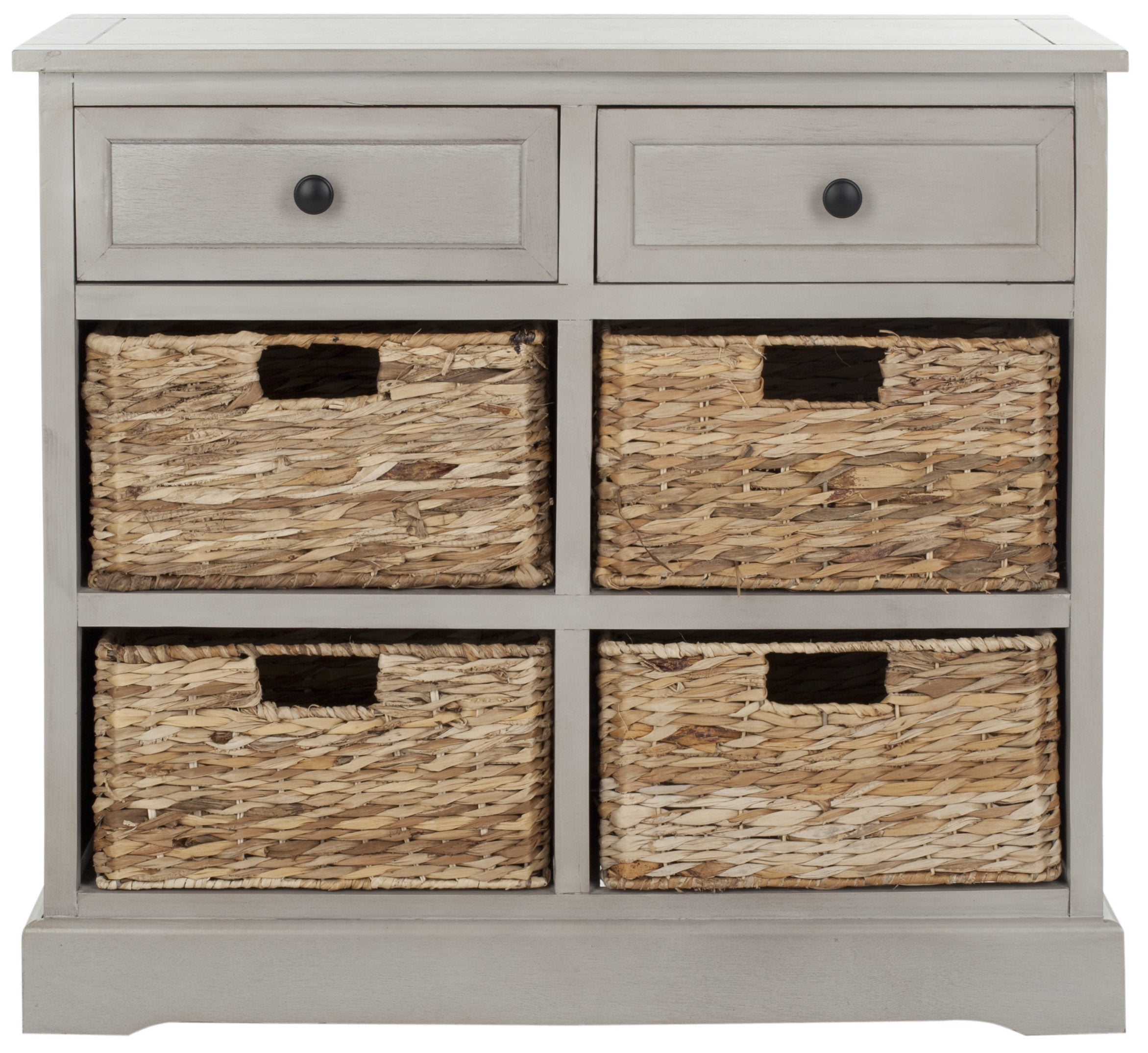 SAFAVIEH Herman 2-Drawer Storage Unit with 4 Wicker Baskets, Vintage Grey