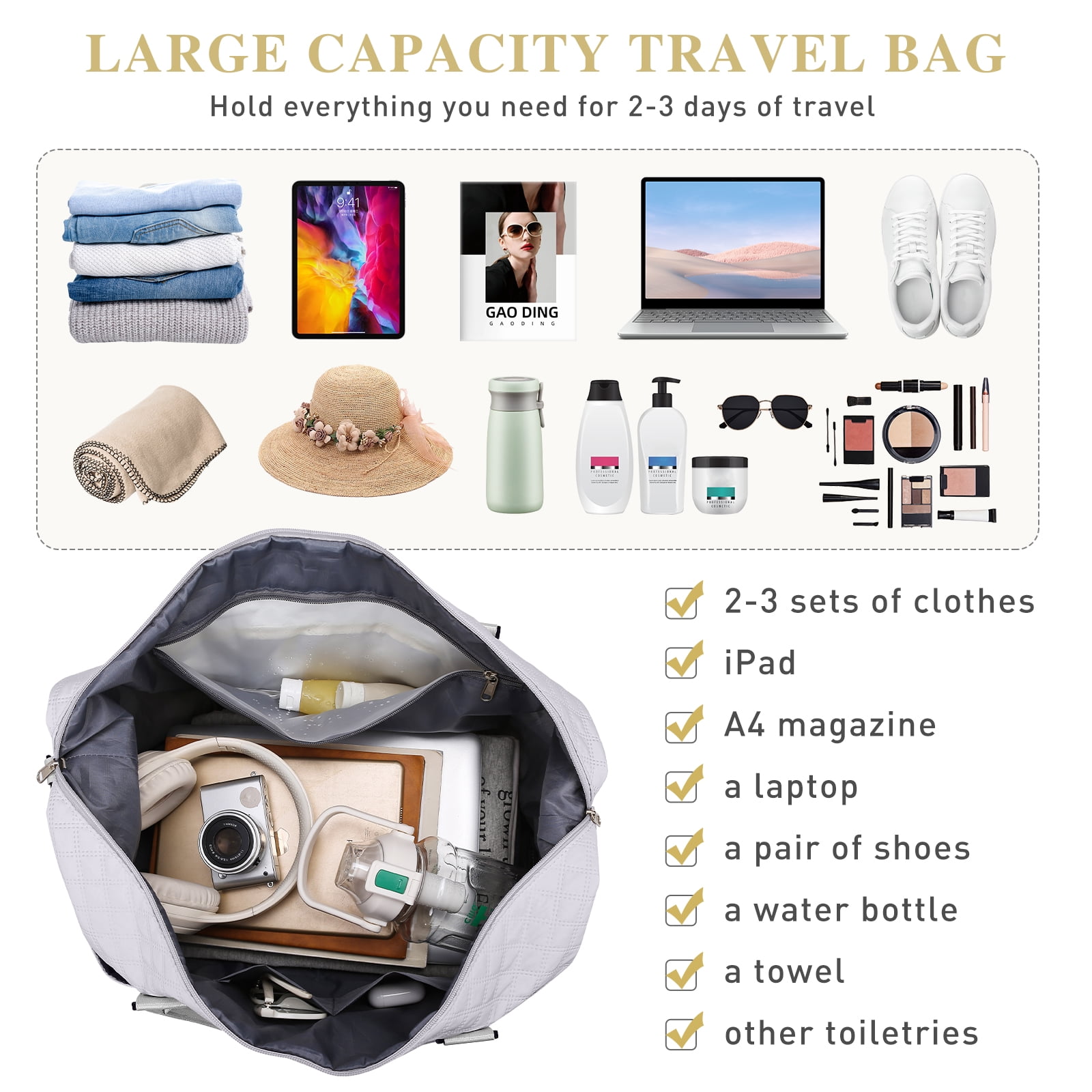 Gynky Travel Duffle Bag Weekender Bags for Women with Shoe Compartment Carry on Overnight Bag Gym Duffel Bag with Wet Pocket Hospital Bags for Labor and Delivery