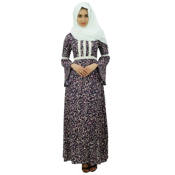 Bimba Ladies Muslim Maxi Lace Kimono Abaya Rayon Dress Jilbab With Hijab