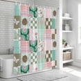 thumbnail image 6 of Spring Floral Checkered Shower Curtain, Waterproof Shower Curtains for Bathroom, Turquoise Pink Buffalo Plaid Washable Fabric Bathtub Curtain Set Bath Decor with 12 Hooks Standard 72"x72", 6 of 8