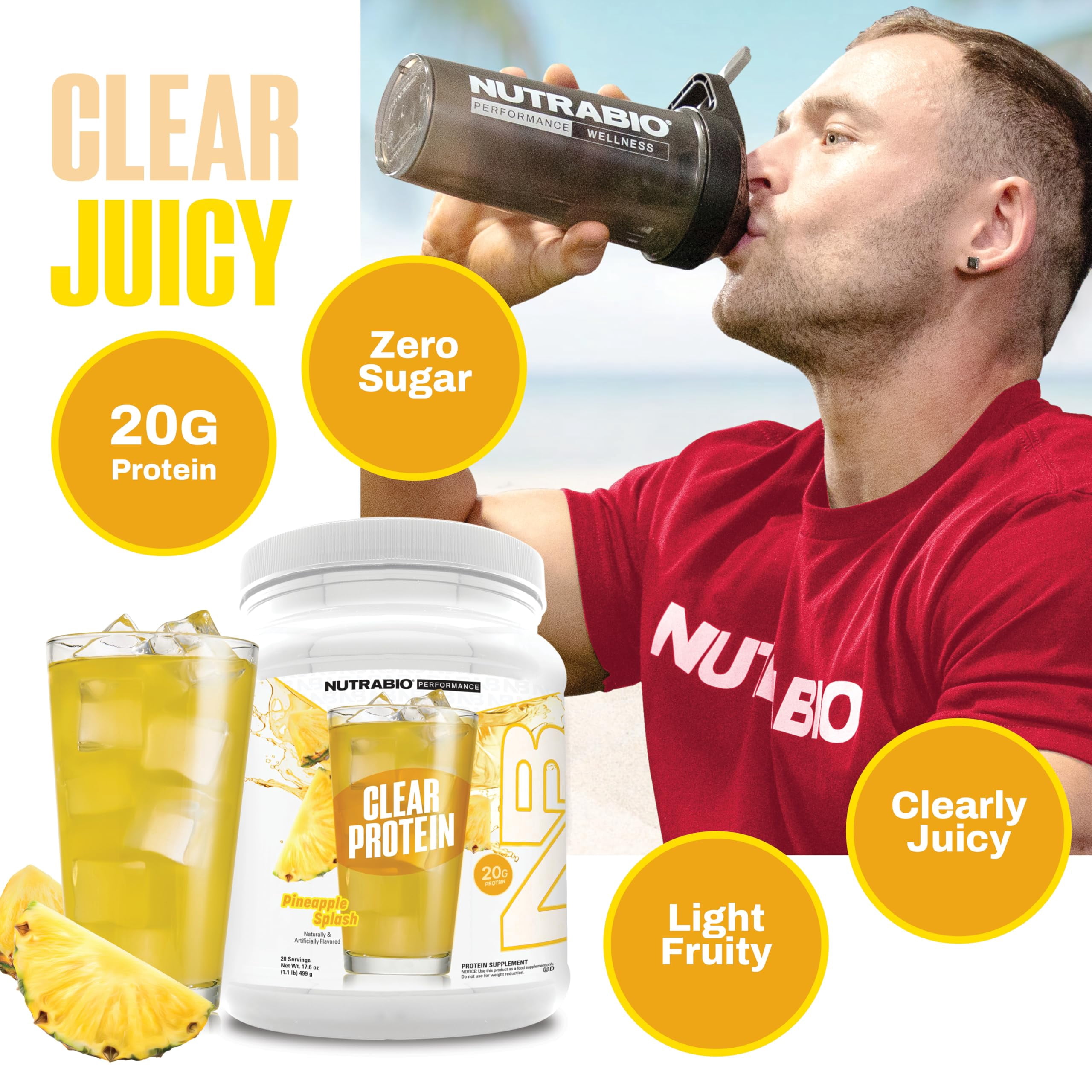 NutraBio Clear Whey Protein Powder Supplement - Pineapple Splash