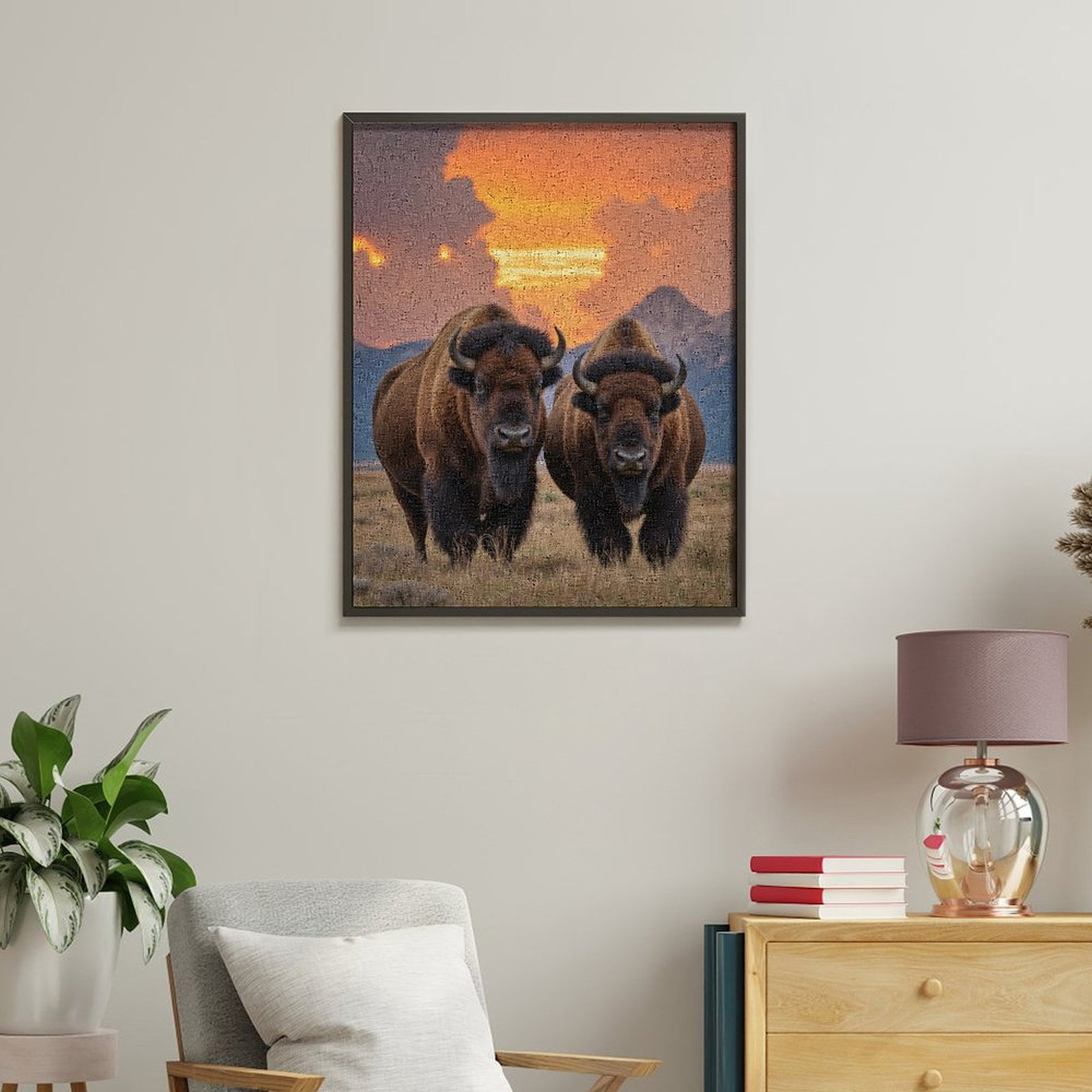 Paint By Numbers Kit for Adults Beginner - DIY Bison Sunset Mountain Landscape Canvas Painting Kits for Adults, Frameless Paint By Number for Adults for Home Wall Decor 16x20 Inch