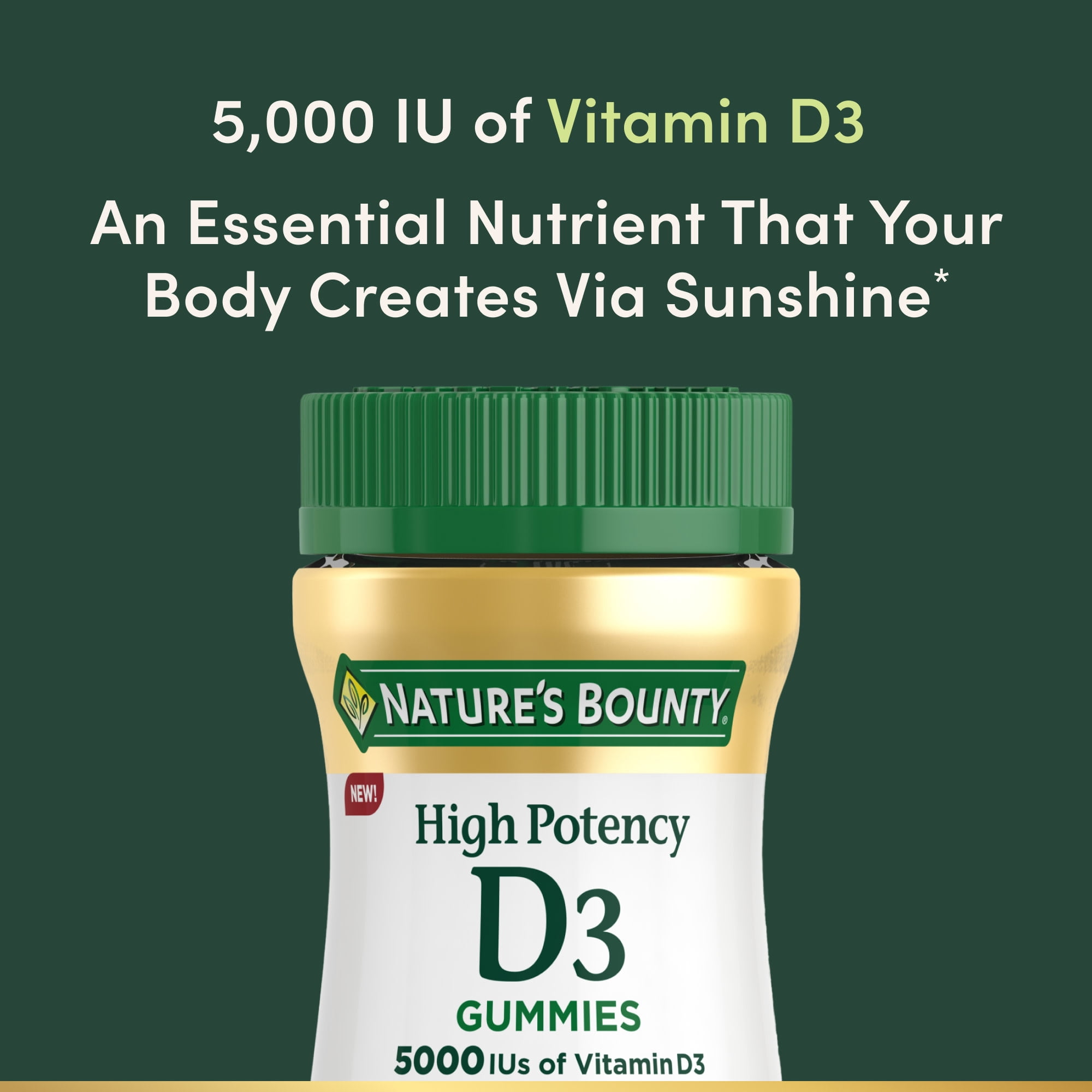 (3 pack) Nature's Bounty High Potency Vitamin D3, Immune Health Support Antioxidant Gummies with Vitamin D for Bone & Teeth Health, 60 Count