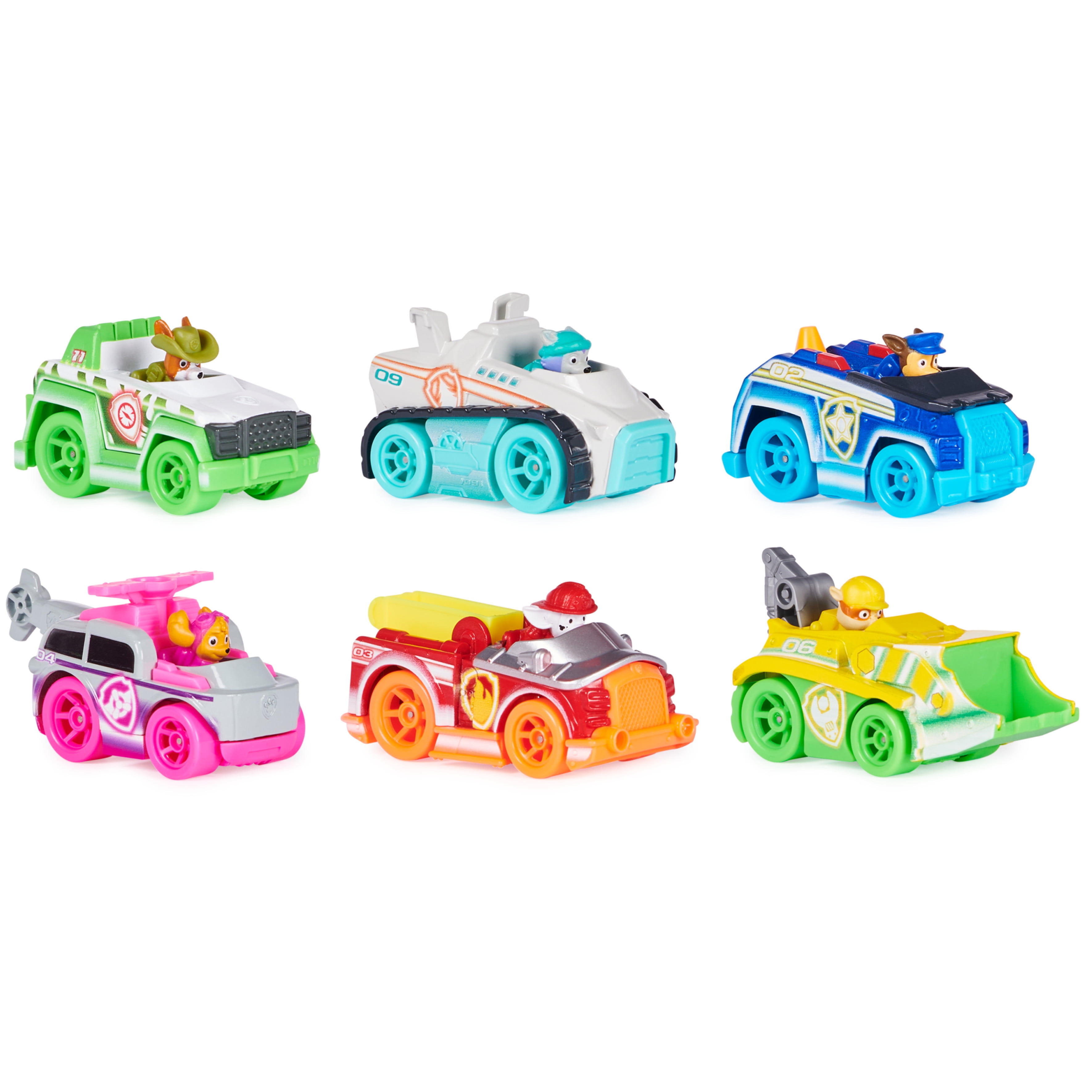 PAW Patrol, True Metal Neon Rescue Vehicle 6-Piece Gift Pack Die-Cast Toy Cars, 1:55 Scale
