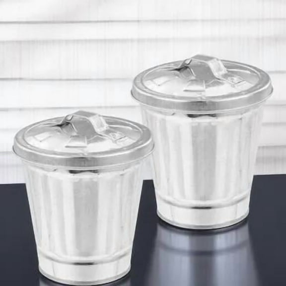 Topbathy 2Pcs Galvanized Trash Bucket with Lid Small Metal Garbage Bin for Desktop Use