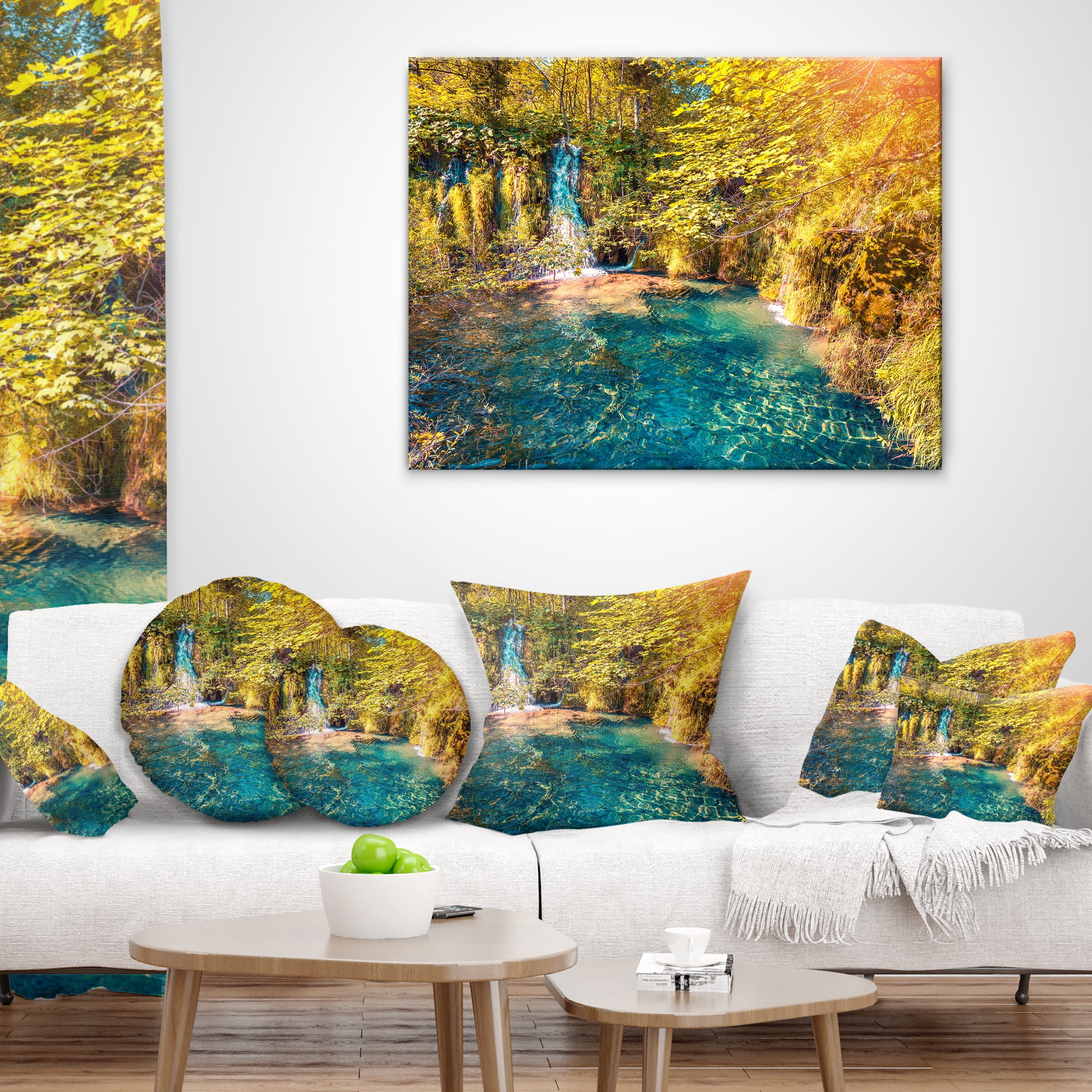 Designart Plitvice Lakes National Park - Landscape Printed Throw Pillow - 12x20