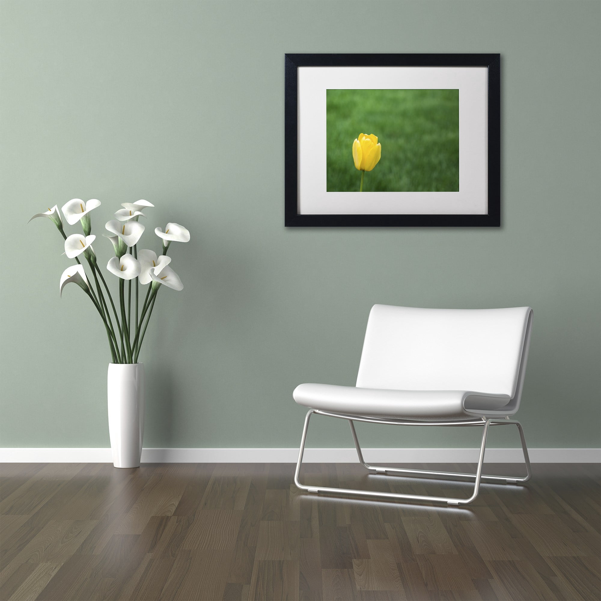 Trademark Fine Art "A Lone Yellow Tulip 2" Canvas Art by Kurt Shaffer, White Matte, Black Frame