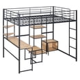 thumbnail image 4 of Mikeor Furniture Full Size Loft Bed with Desk and Stool, Metal Loft Bed with Open-Style Wardrobe, Shelves and Cabinet, Black C4BAAB, 4 of 9
