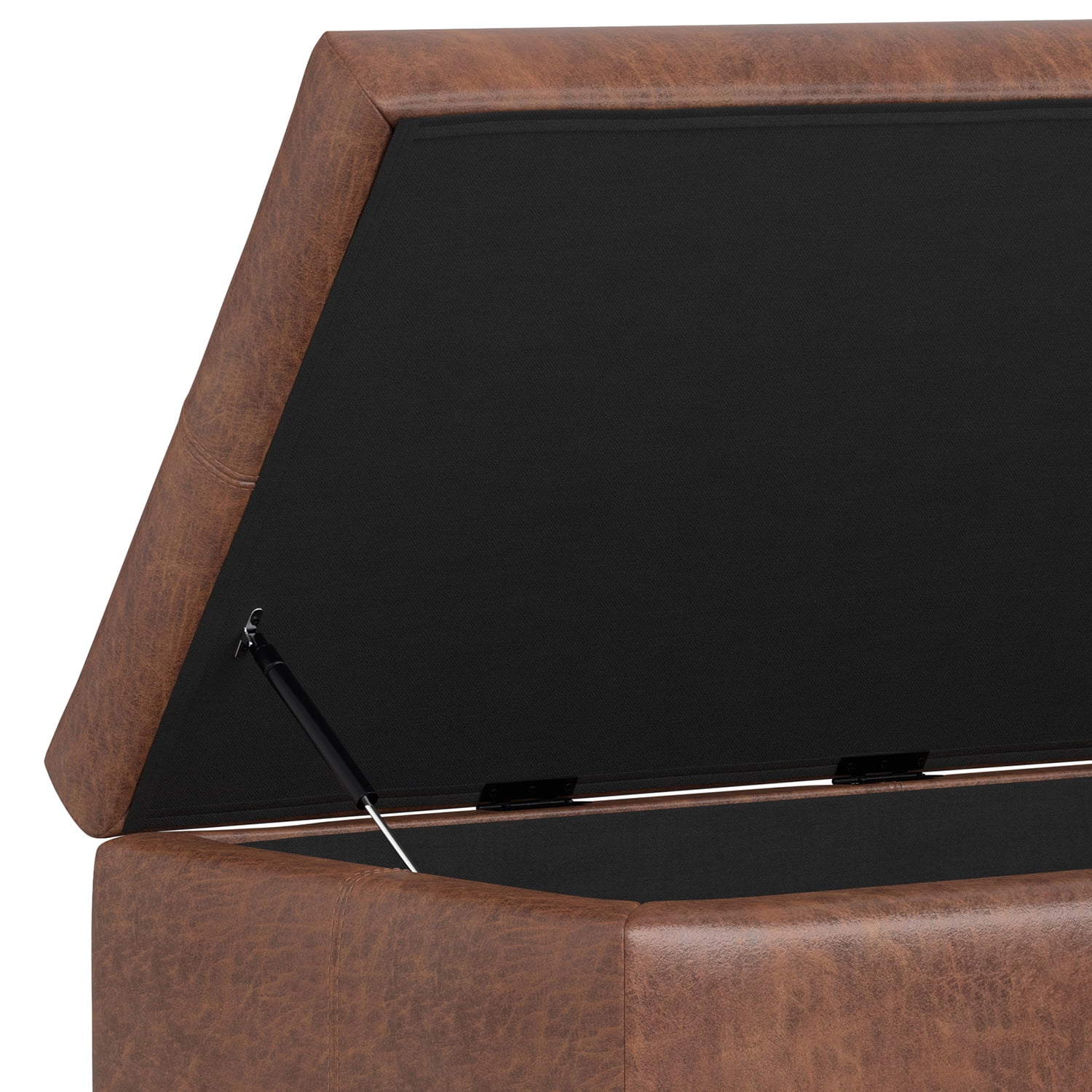 Gabbie 48 inch Wide Rectangular Storage Ottoman in Distressed Saddle Brown Vegan Leather